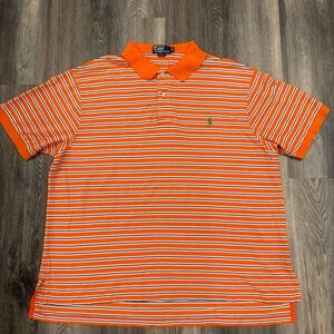 2XB Ralph Lauren Polo Shirt Mens Orange White Striped Green Pony Rugby Casual